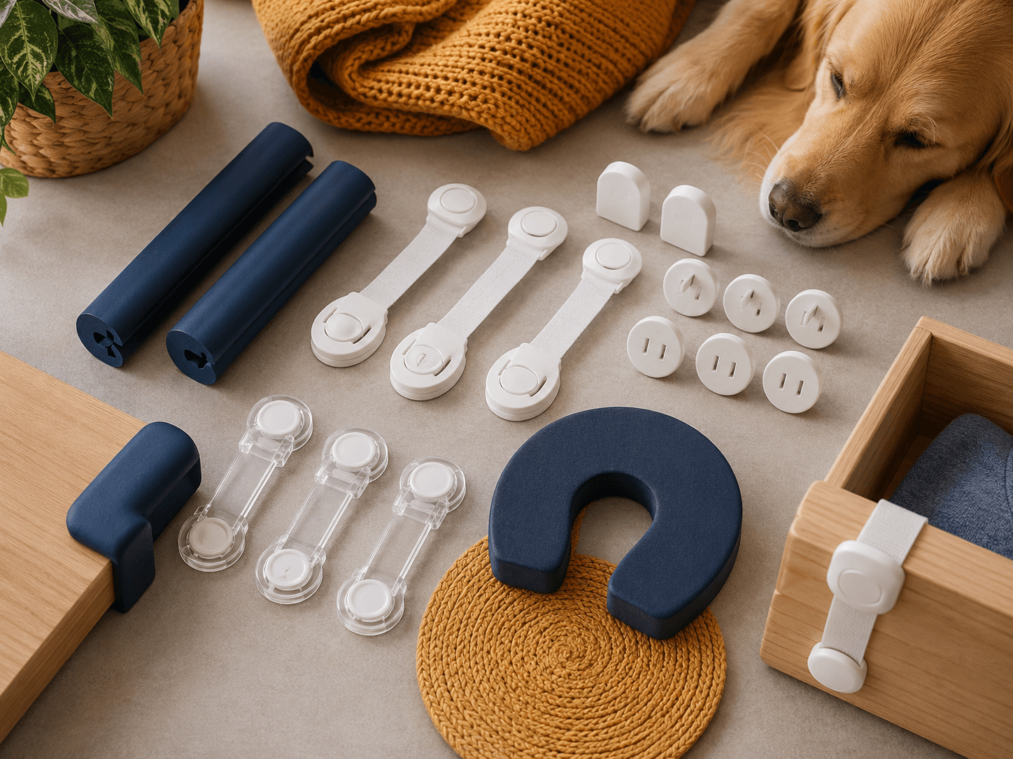 Kids & Pet Home Safety Kit — Corner bumper pads, Drawer latch locks, Socket covers